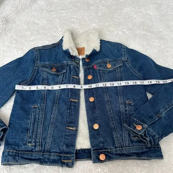 Levi's Kids Faux Sherpa Lined Denim Jacket Sz L 12 Cotton Casual Preppy School - Picture 3 of 5